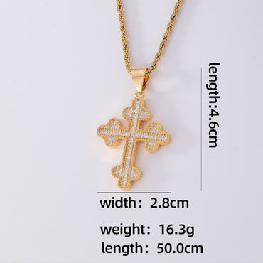 Wholesale Ig Style Vintage Style Cross Stainless Steel Titanium Steel Plating Inlay Gold Plated Zircon Pendant Necklace