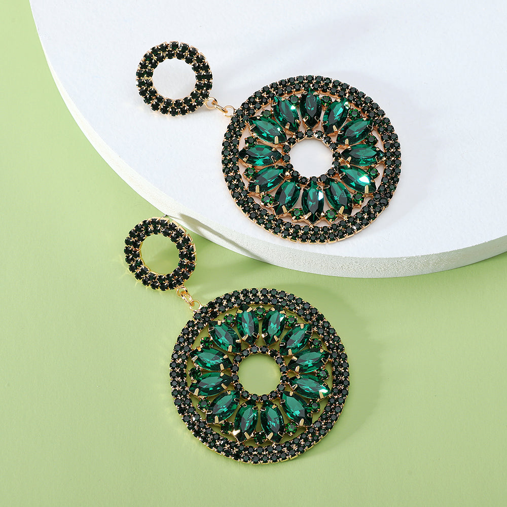 1 Pair Vintage Style Round Plating Hollow Out Inlay Zinc Alloy Glass Drop Earrings