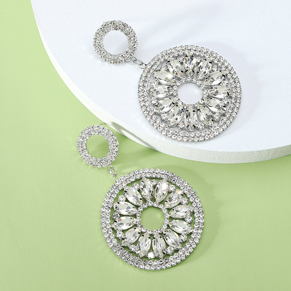 1 Pair Vintage Style Round Plating Hollow Out Inlay Zinc Alloy Glass Drop Earrings