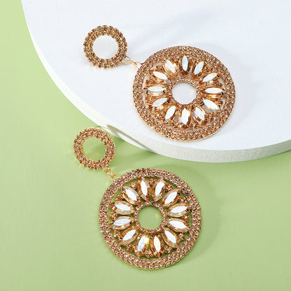 1 Pair Vintage Style Round Plating Hollow Out Inlay Zinc Alloy Glass Drop Earrings