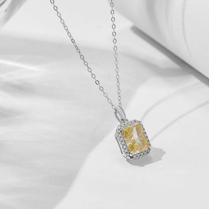 Elegant Square Sterling Silver Plating Inlay Zircon Silver Plated Pendant Necklace