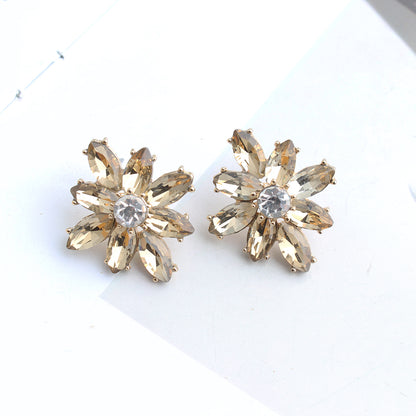 1 Pair Casual Elegant Flower Plating Inlay Alloy Crystal Rhinestones Gold Plated Ear Studs