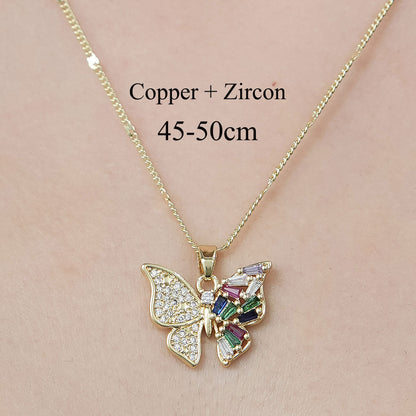 Simple Style Tortoise Heart Shape Butterfly Copper Plating Inlay Zircon Pendant Necklace