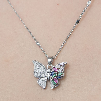 Simple Style Leaves Heart Shape Butterfly Copper Plating Inlay Zircon Pendant Necklace