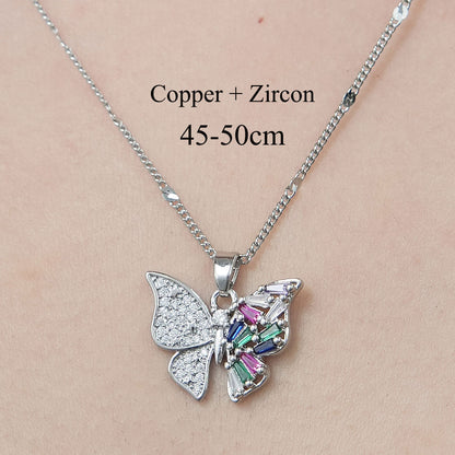 Simple Style Leaves Heart Shape Butterfly Copper Plating Inlay Zircon Pendant Necklace