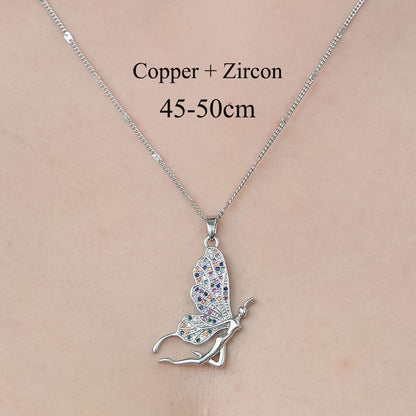 Simple Style Leaves Heart Shape Butterfly Copper Plating Inlay Zircon Pendant Necklace