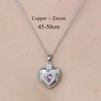 Simple Style Leaves Heart Shape Butterfly Copper Plating Inlay Zircon Pendant Necklace