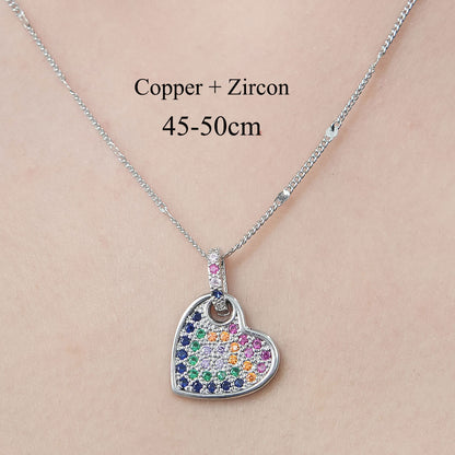 Simple Style Leaves Heart Shape Butterfly Copper Plating Inlay Zircon Pendant Necklace