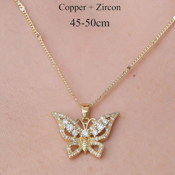 Wholesale Simple Style Tree Heart Shape Butterfly Stainless Steel Titanium Steel Polishing Plating Inlay Zircon Pendant Necklace
