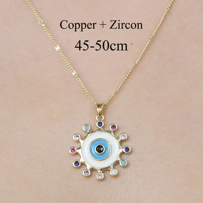 Simple Style Devil's Eye Heart Shape Owl Copper Plating Inlay Zircon Pendant Necklace