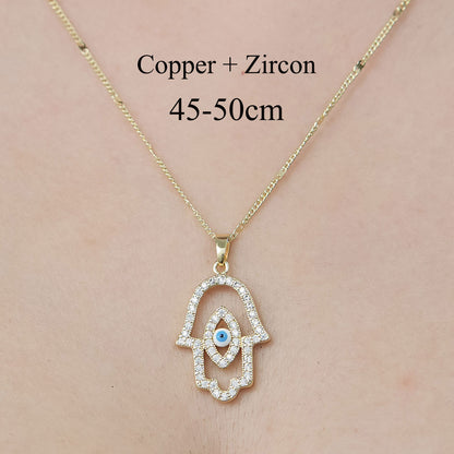 Simple Style Devil's Eye Heart Shape Owl Copper Plating Inlay Zircon Pendant Necklace