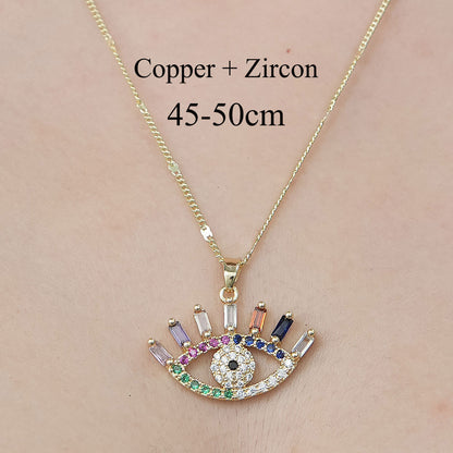 Simple Style Devil's Eye Heart Shape Owl Copper Plating Inlay Zircon Pendant Necklace