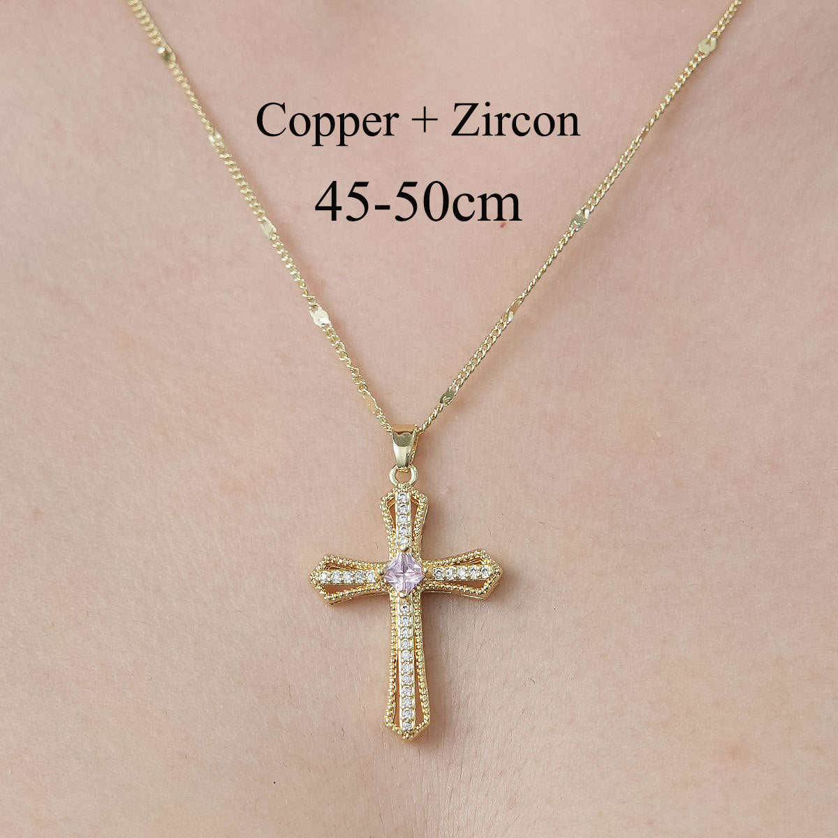 Simple Style Cross Devil's Eye Flower Copper Plating Inlay Zircon Pendant Necklace