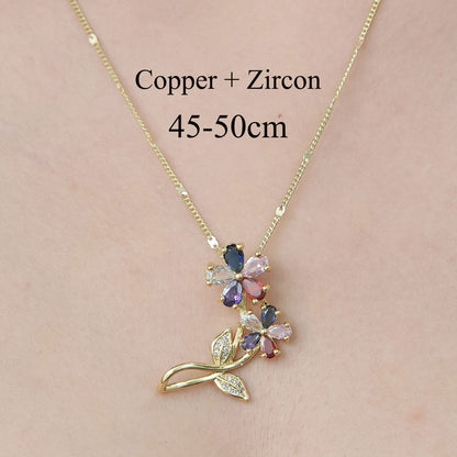 Simple Style Cross Sunflower Butterfly Copper Plating Inlay Zircon Pendant Necklace