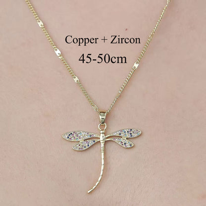 Simple Style Water Droplets Dragonfly Butterfly Copper Plating Inlay Zircon Pendant Necklace