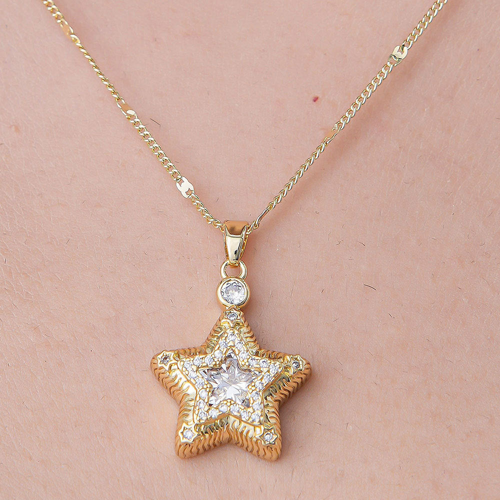 Wholesale Simple Style Rainbow Star Moon Stainless Steel Titanium Steel Polishing Plating Pendant Necklace