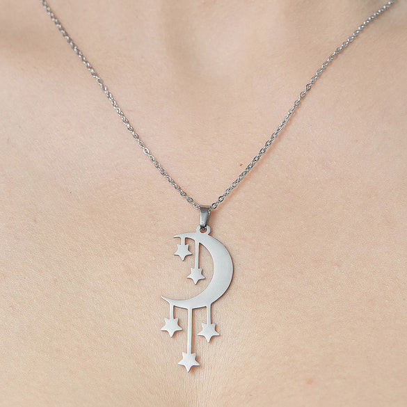 Wholesale Simple Style Clouds Star Moon Stainless Steel Titanium Steel Polishing Plating Pendant Necklace