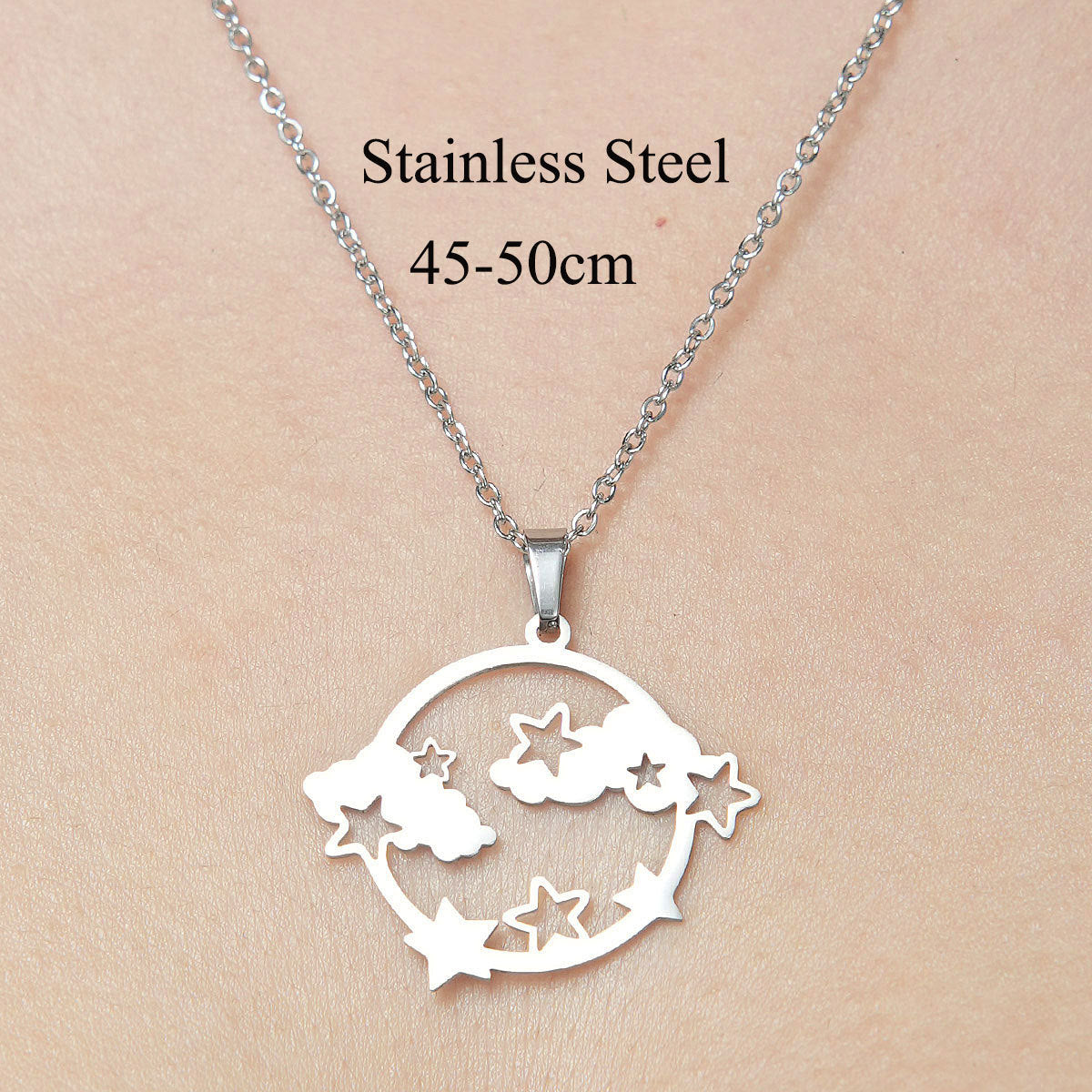 Wholesale Simple Style Clouds Star Moon Stainless Steel Titanium Steel Polishing Plating Pendant Necklace