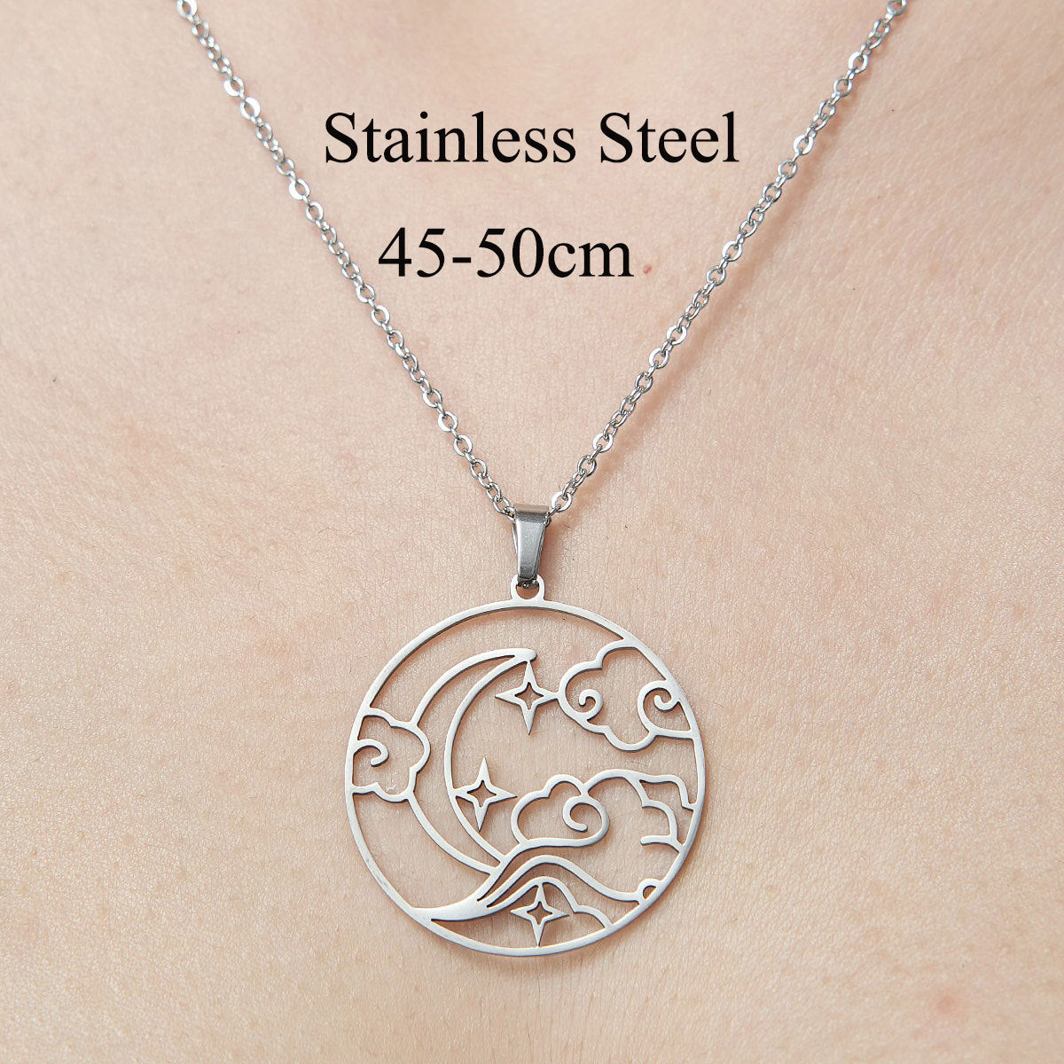 Wholesale Simple Style Clouds Star Moon Stainless Steel Titanium Steel Polishing Plating Pendant Necklace