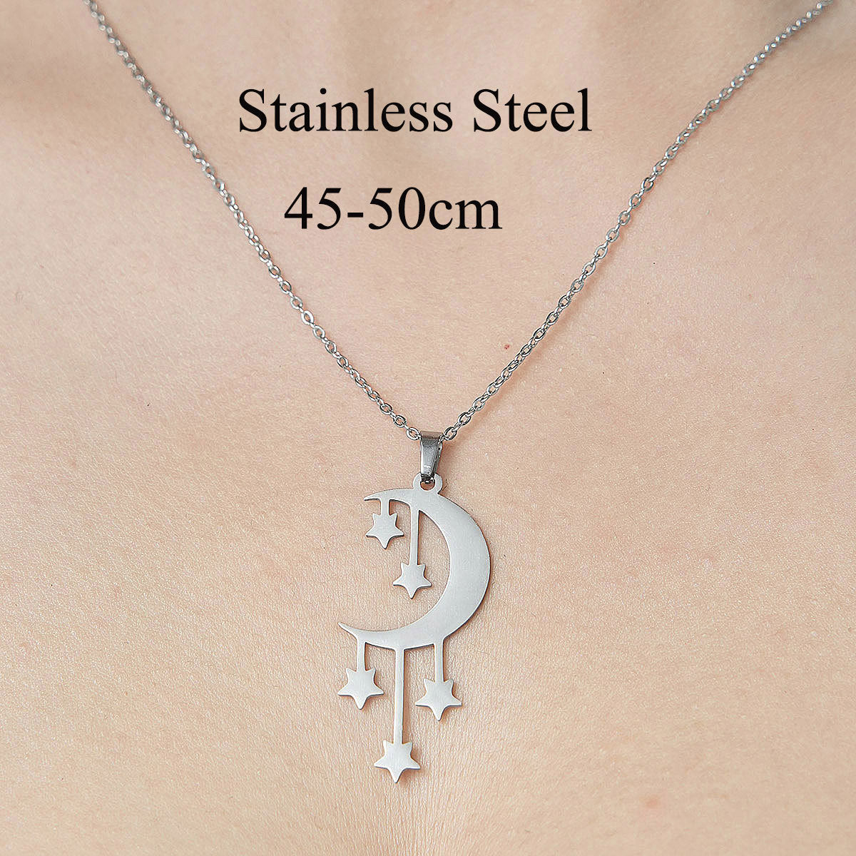 Wholesale Simple Style Clouds Star Moon Stainless Steel Titanium Steel Polishing Plating Pendant Necklace