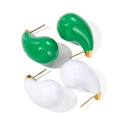 1 Pair Ig Style Basic Water Droplets Enamel Plating Stainless Steel 18k Gold Plated Ear Studs