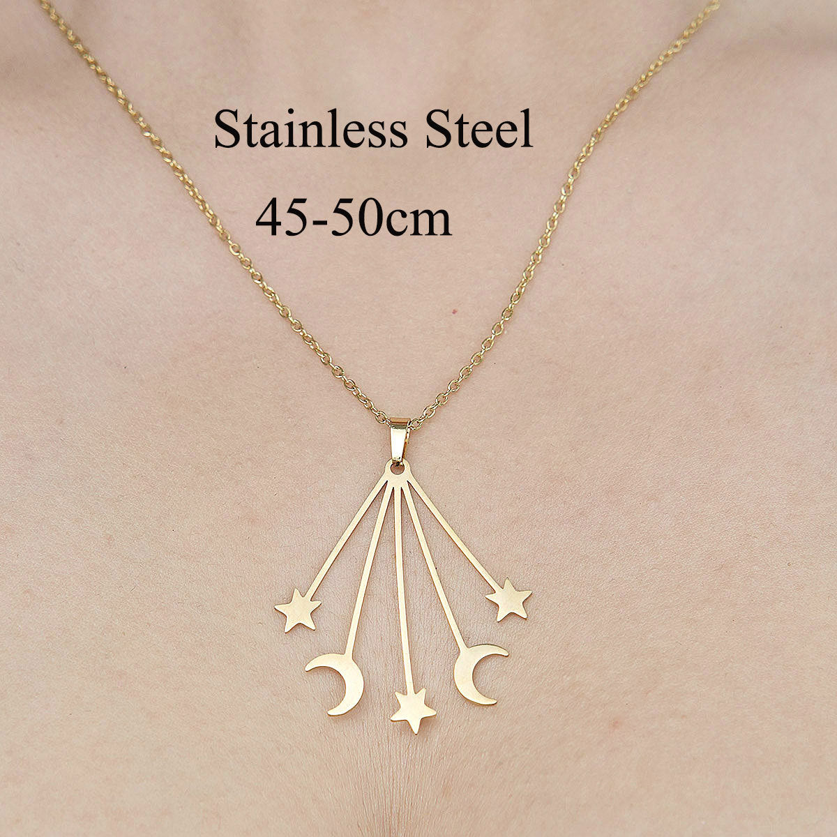 Wholesale Simple Style Star Moon Leaves Stainless Steel Titanium Steel Polishing Plating Pendant Necklace