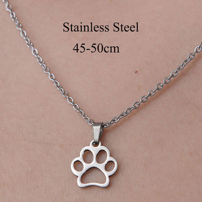 Wholesale Simple Style Little Bear Dinosaur Paw Print Stainless Steel Titanium Steel Polishing Plating Pendant Necklace