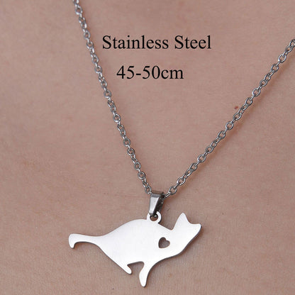 Wholesale Simple Style Little Bear Dinosaur Paw Print Stainless Steel Titanium Steel Polishing Plating Pendant Necklace