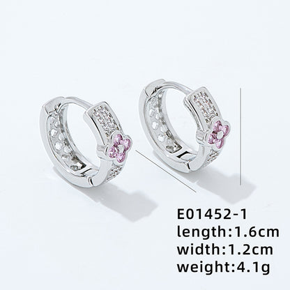 1 Pair Simple Style Four Leaf Clover Plating Inlay Copper Zircon White Gold Plated Gold Plated Earrings