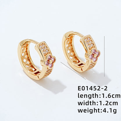 1 Pair Simple Style Four Leaf Clover Plating Inlay Copper Zircon White Gold Plated Gold Plated Earrings