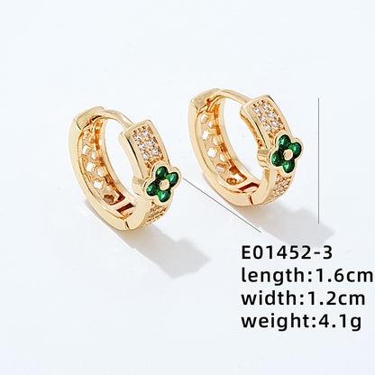 1 Pair Simple Style Four Leaf Clover Plating Inlay Copper Zircon White Gold Plated Gold Plated Earrings