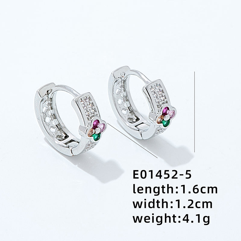 1 Pair Simple Style Four Leaf Clover Plating Inlay Copper Zircon White Gold Plated Gold Plated Earrings