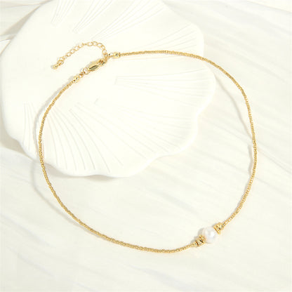 Basic Simple Style Round Freshwater Pearl Stone Copper Plating Inlay Zircon 18k Gold Plated Bracelets Earrings Necklace