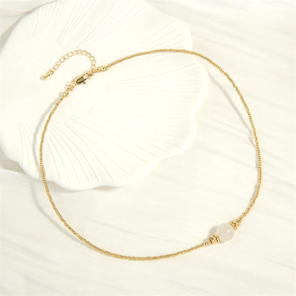 Basic Simple Style Round Freshwater Pearl Stone Copper Plating Inlay Zircon 18k Gold Plated Bracelets Earrings Necklace