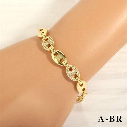 Elegant Lady Simple Style Geometric Copper Plating Inlay Zircon 18k Gold Plated Bracelets Necklace