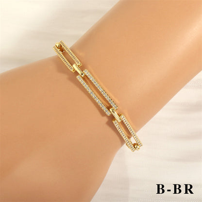 Elegant Lady Simple Style Geometric Copper Plating Inlay Zircon 18k Gold Plated Bracelets Necklace