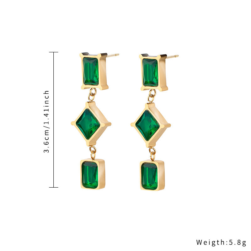 1 Pair Simple Style Classic Style Rhombus Plating Inlay Stainless Steel Titanium Steel Zircon Gold Plated Drop Earrings