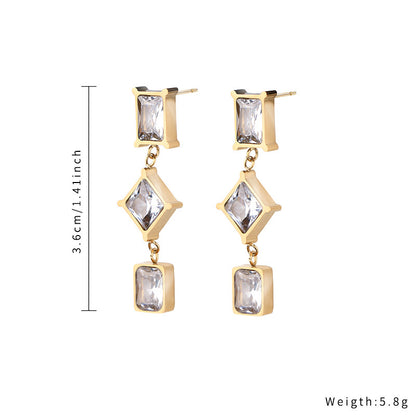 1 Pair Simple Style Classic Style Rhombus Plating Inlay Stainless Steel Titanium Steel Zircon Gold Plated Drop Earrings