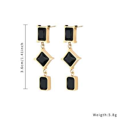 1 Pair Simple Style Classic Style Rhombus Plating Inlay Stainless Steel Titanium Steel Zircon Gold Plated Drop Earrings