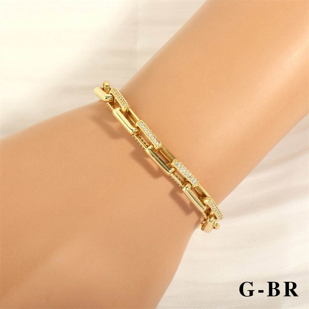 Elegant Lady Simple Style Geometric Copper Plating Inlay Zircon 18k Gold Plated Bracelets Necklace