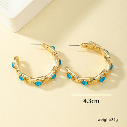 1 Pair Simple Style Classic Style Commute C Shape Plating Inlay Alloy Artificial Diamond 14k Gold Plated Ear Studs