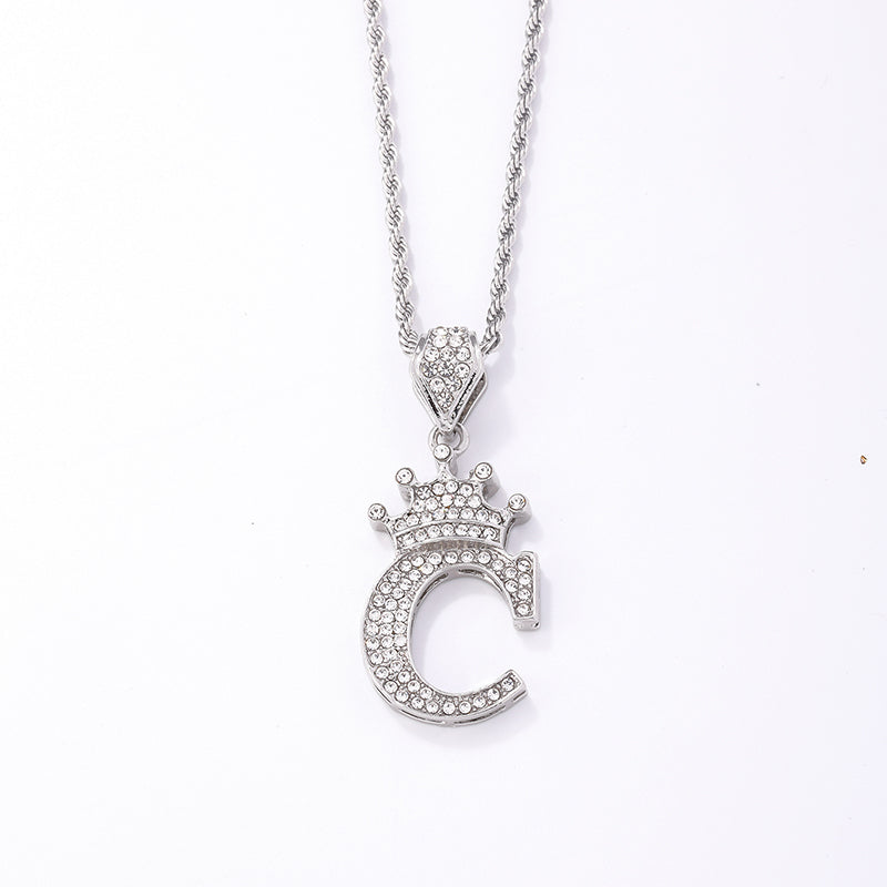 Hip-hop Letter Crown Copper Plating Inlay Rhinestones White Gold Plated Necklace Pendant