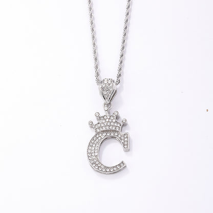 Hip-hop Letter Crown Copper Plating Inlay Rhinestones White Gold Plated Necklace Pendant