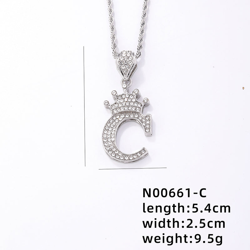 Hip-hop Letter Crown Copper Plating Inlay Rhinestones White Gold Plated Necklace Pendant