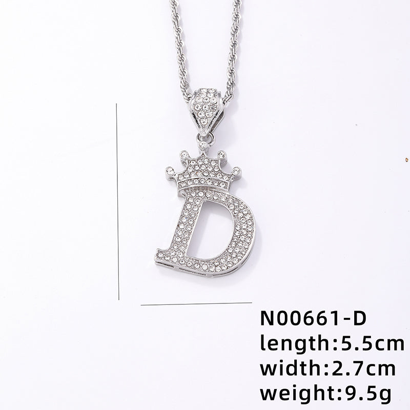 Hip-hop Letter Crown Copper Plating Inlay Rhinestones White Gold Plated Necklace Pendant