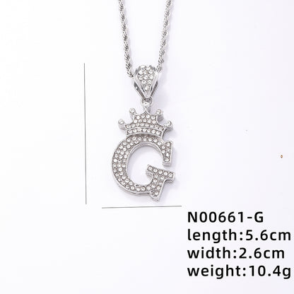 Hip-hop Letter Crown Copper Plating Inlay Rhinestones White Gold Plated Necklace Pendant