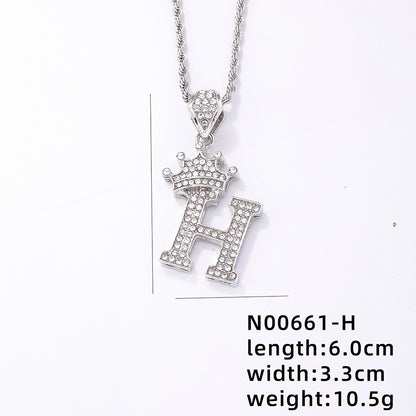 Hip-hop Letter Crown Copper Plating Inlay Rhinestones White Gold Plated Necklace Pendant