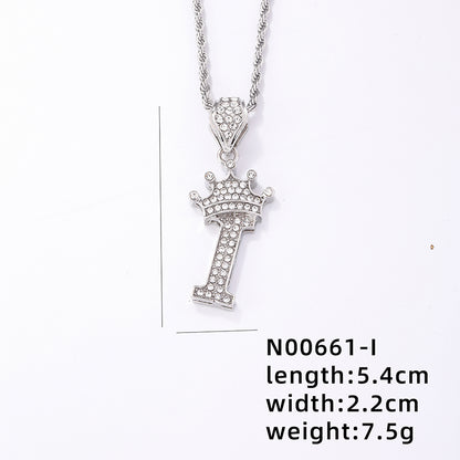 Hip-hop Letter Crown Copper Plating Inlay Rhinestones White Gold Plated Necklace Pendant