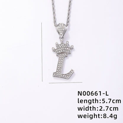 Hip-hop Letter Crown Copper Plating Inlay Rhinestones White Gold Plated Necklace Pendant