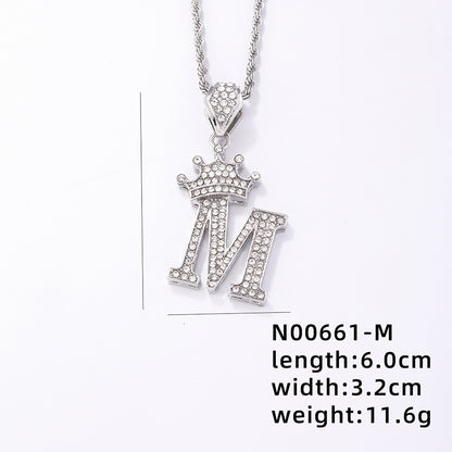 Hip-hop Letter Crown Copper Plating Inlay Rhinestones White Gold Plated Necklace Pendant